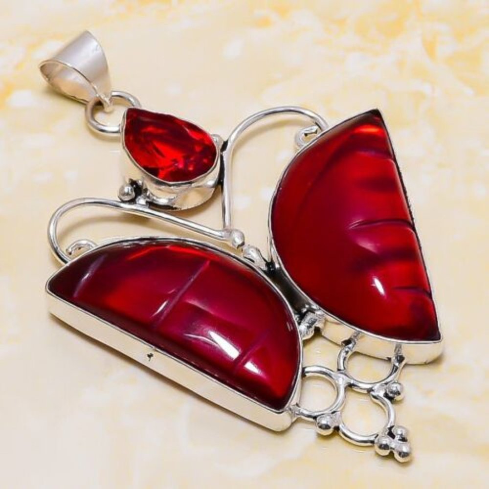 Handmade Fantastic Butterfly- Mozambique + Garnet All Real Gemstone Necklace. - Picture 4 of 4